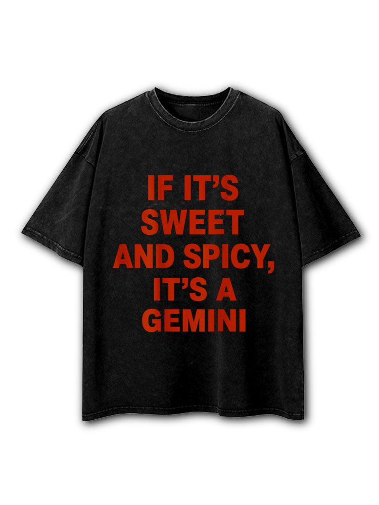 IF IT'S SWEET AND SPICY IT'S A GEMINI Washed T-Shirt