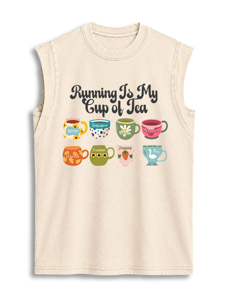 RUNNING IS MY CUP OF TEA Vintage Washed Cotton Tank Top