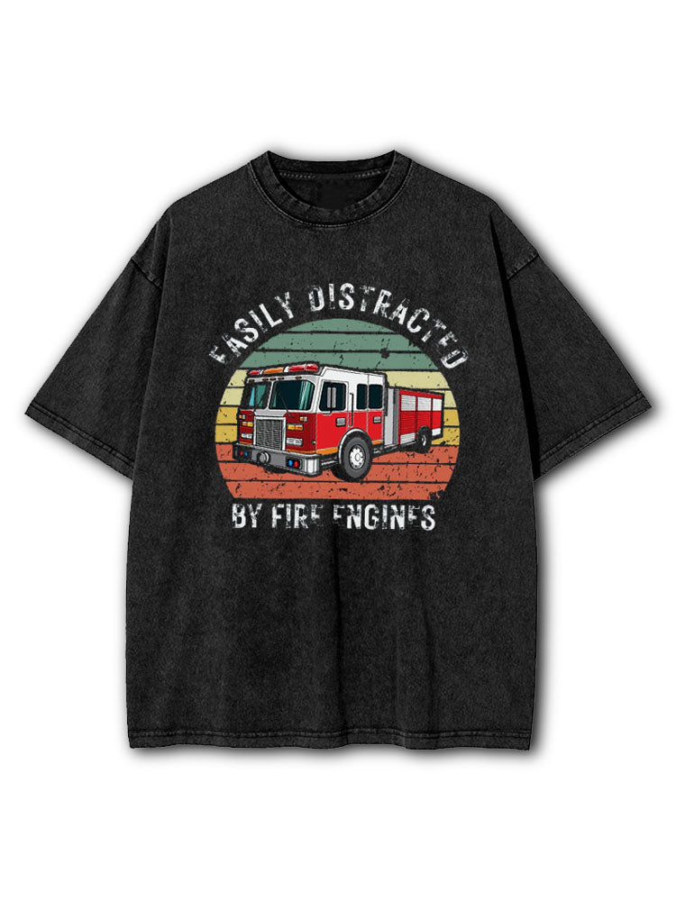 Easily Distracted By Fire Engines Washed T-Shirt