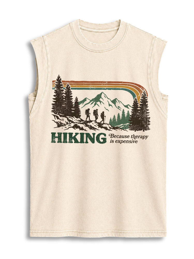HIKING Because therapy is expensive Vintage Washed Cotton Tank Top