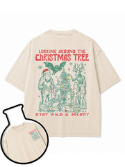 LURKING AROUND THE CHRISTMAS TREE Washed T-Shirt