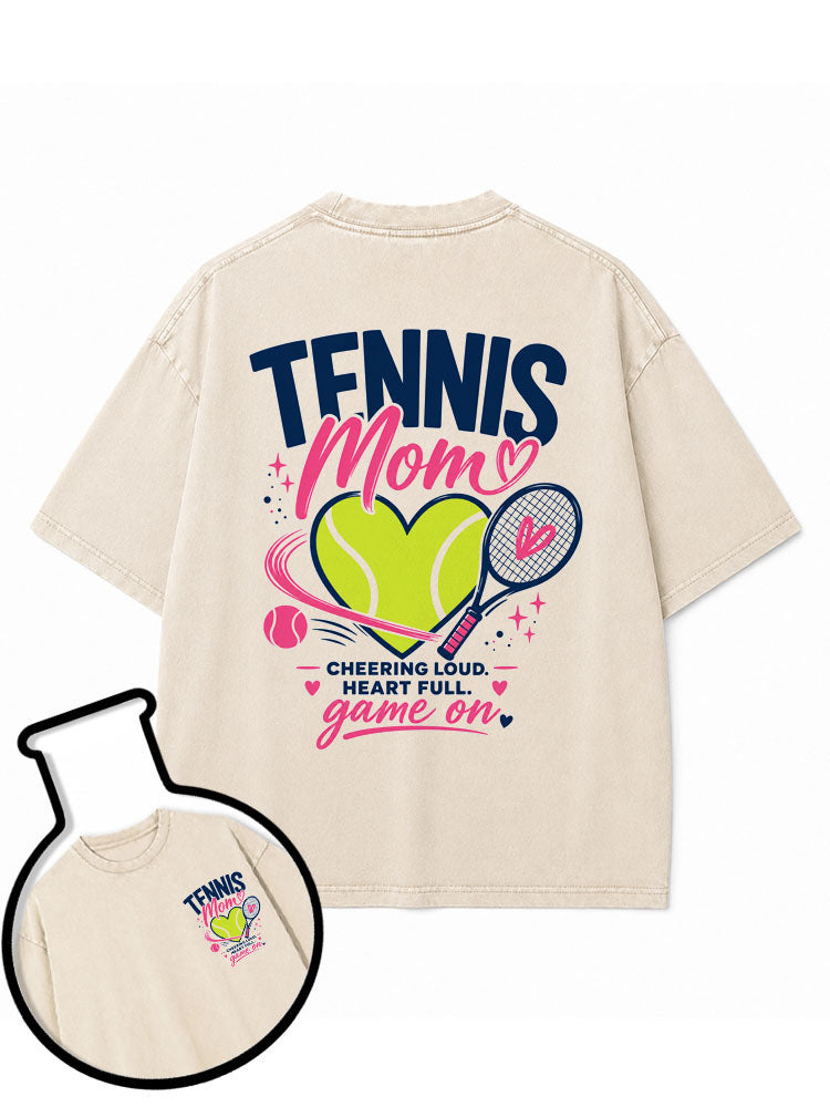 TENNIS Mom CHEERING LOUD HEART FULL Washed T-Shirt