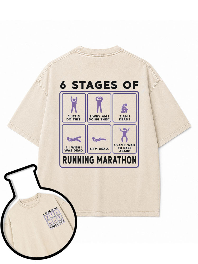 6 STAGES OF RUNNING MARATHON Washed T-Shirt