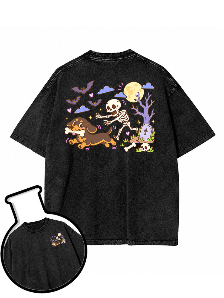 Corgi Halloween running Washed T-Shirt
