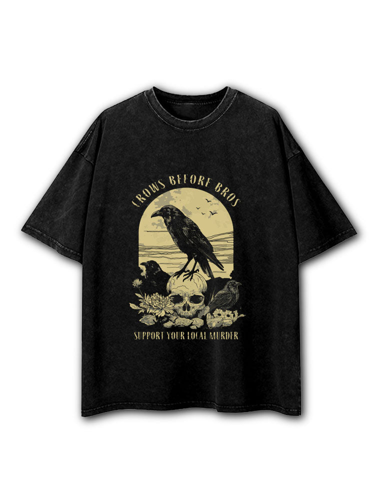 Crows Before Bros Support Your Local Murder  Washed T-Shirt