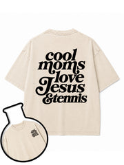 cool moms love Jesus & tennis Washed T-Shirt