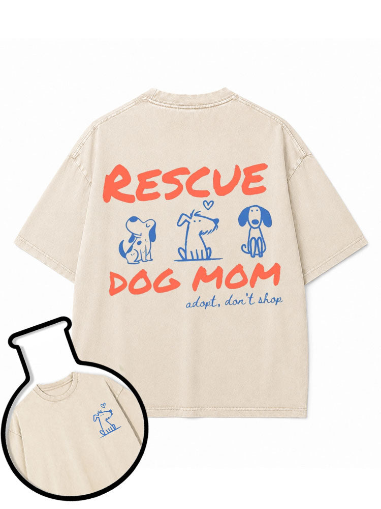 RESCUE DOG MOM Washed T-Shirt