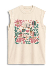 floral books Vintage Washed Cotton Tank Top