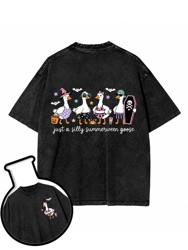 Just A Silly Summerween Goose Washed T-Shirt