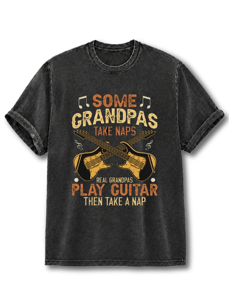 Real Grandpa Play Guitar Washed T-Shirt