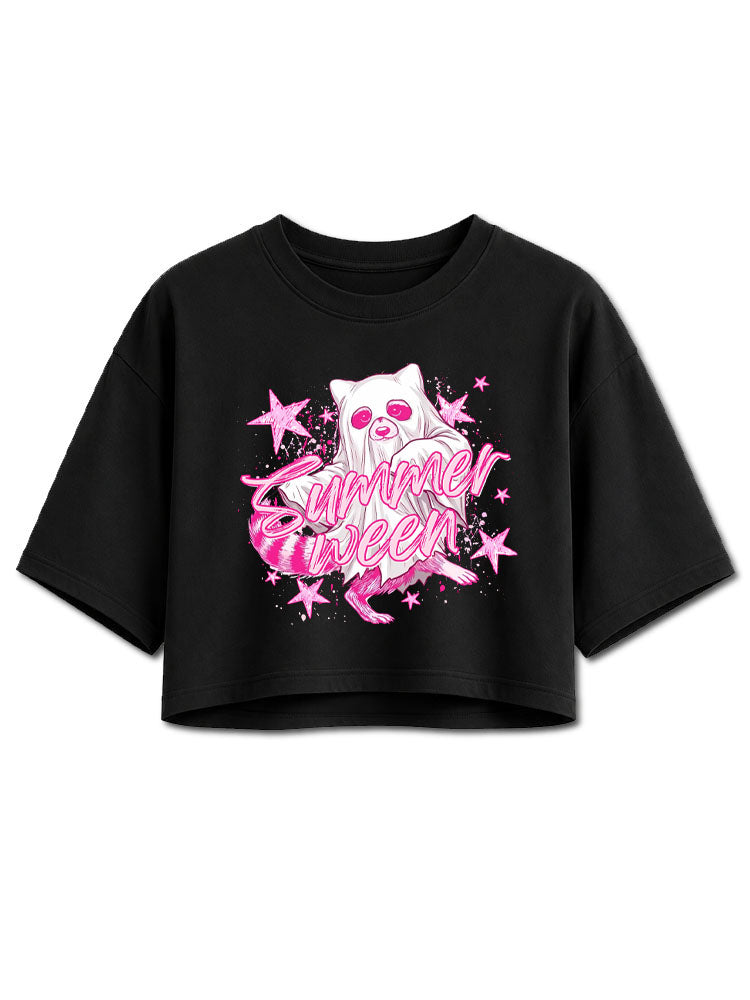 Summerween raccoon Crop Tops