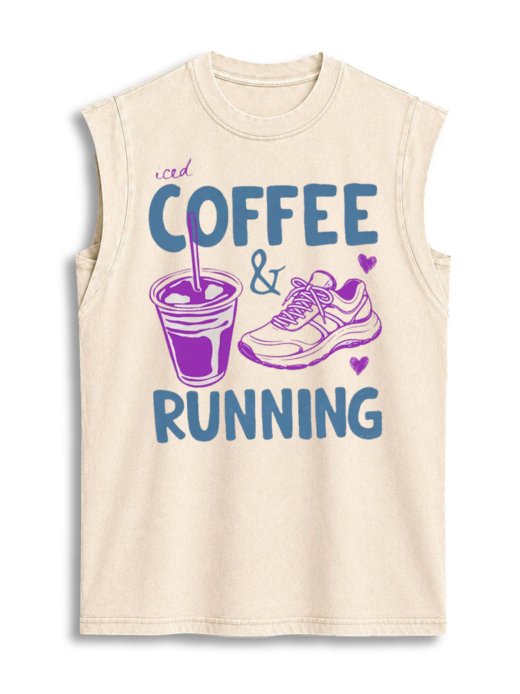 Running and Coffee Vintage Washed Cotton Tank Top