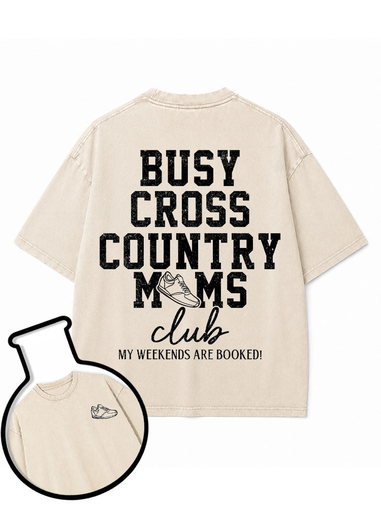 BUSY CROSS COUNTRY MOMS club Washed T-Shirt