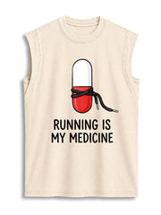 RUNNING IS MY MEDICINE Vintage Washed Cotton Tank Top