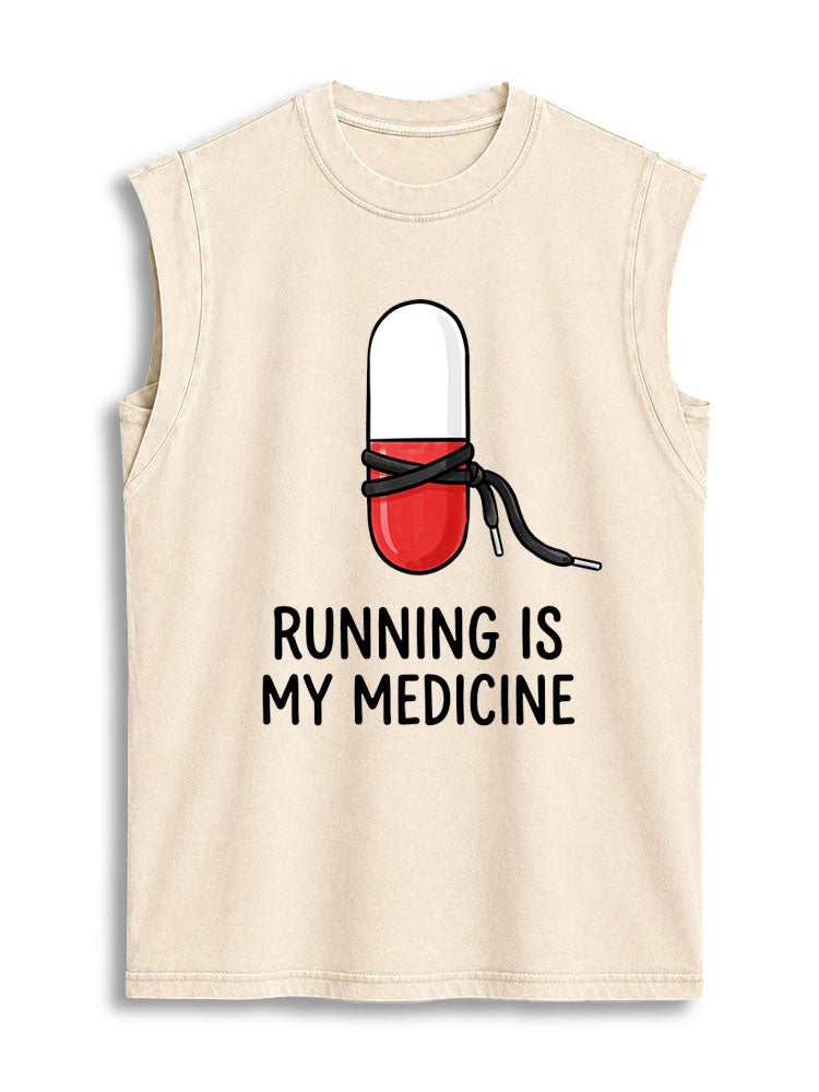 RUNNING IS MY MEDICINE Vintage Washed Cotton Tank Top