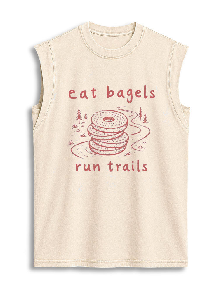 eat bagels run trails Vintage Washed Cotton Tank Top