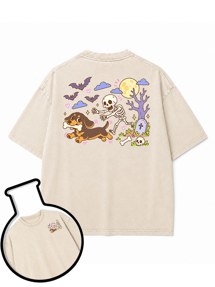 Corgi Halloween running Washed T-Shirt