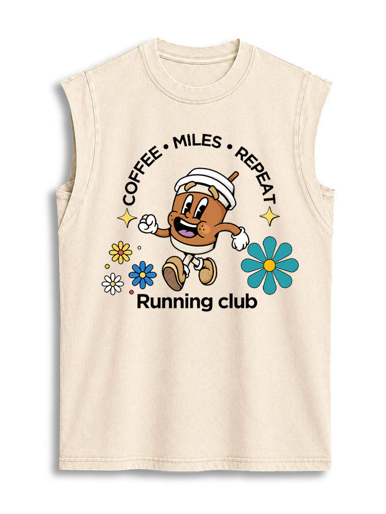 COFFEE MILES REPEAT RUNNING CLUB Vintage Washed Cotton Tank Top