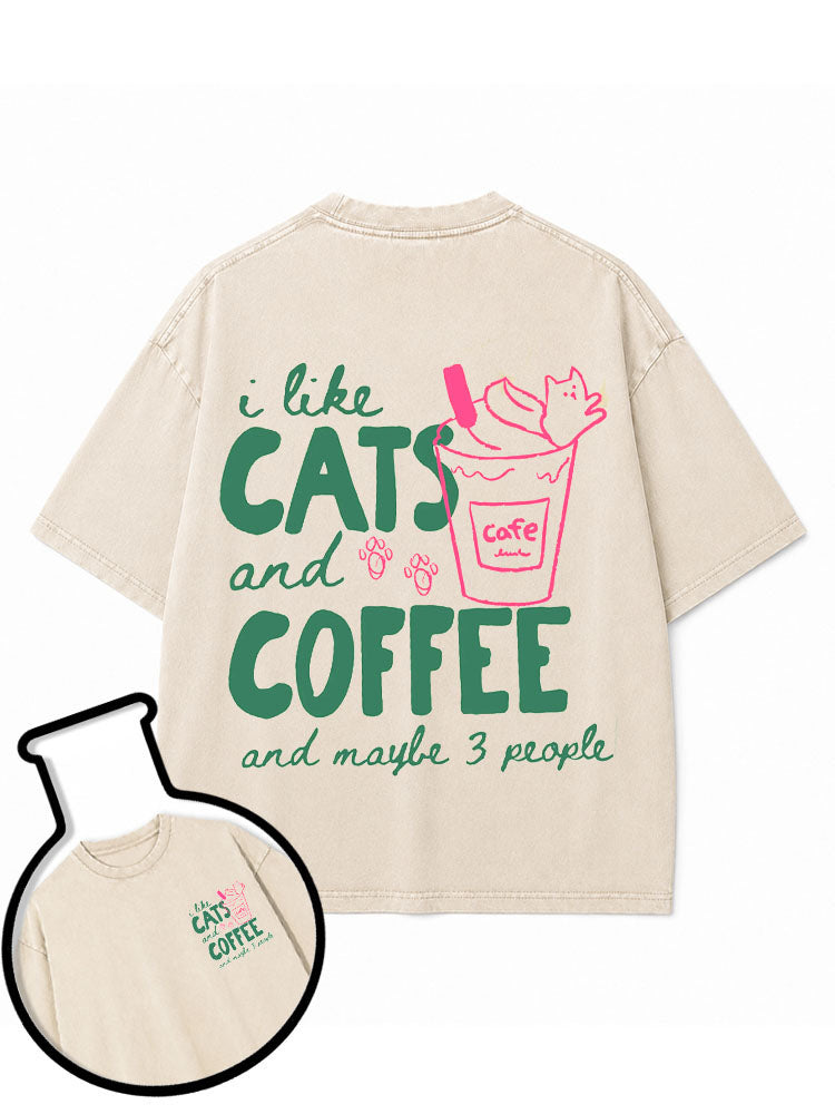i like CATS and COFFEE and maybe 3 people Washed T-Shirt