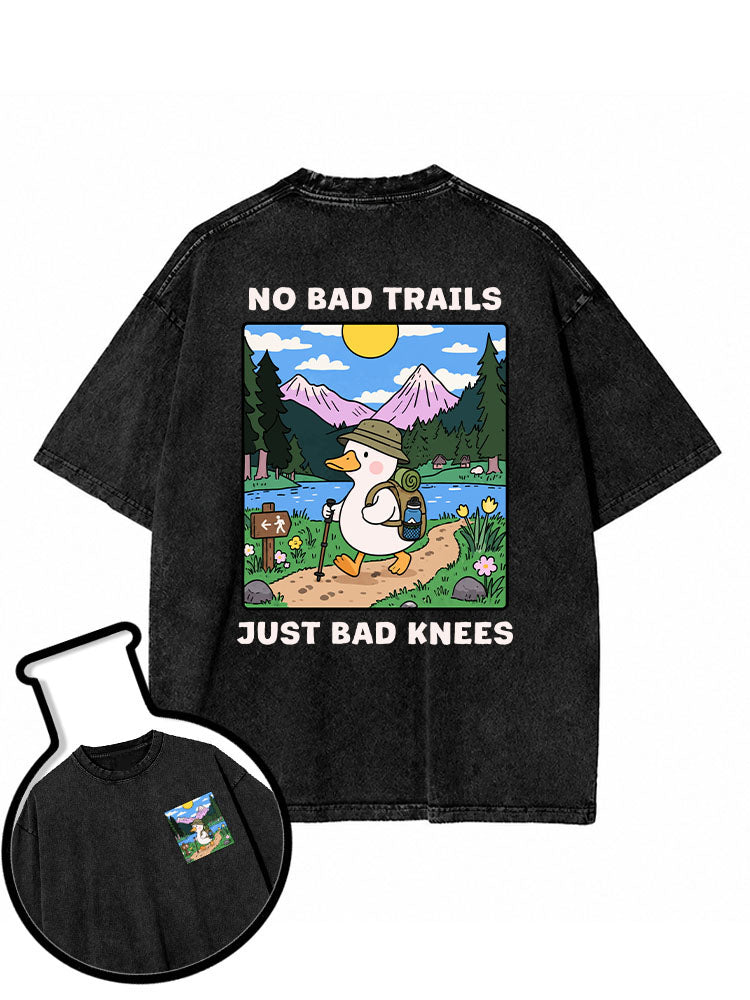 NO BAD TRAILS JUST BAD KNEES Washed T-Shirt