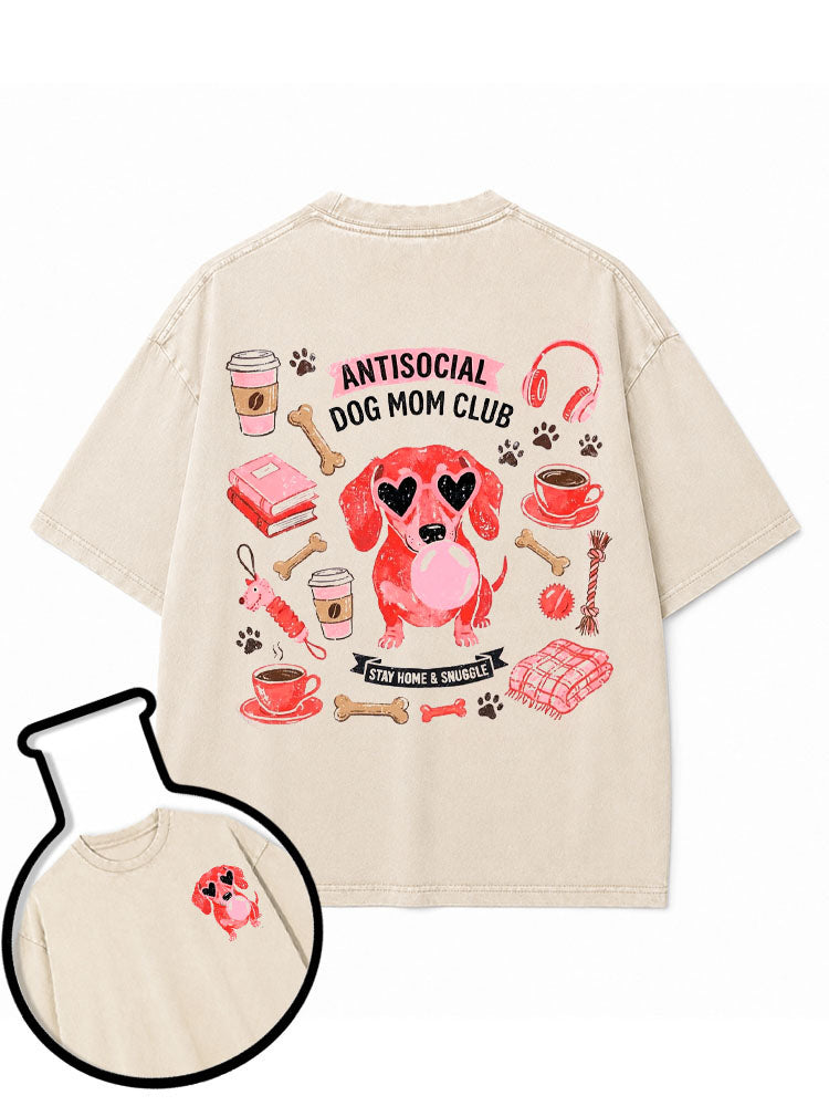 ANTISOCIAL DOG MOM CLUB Washed T-Shirt