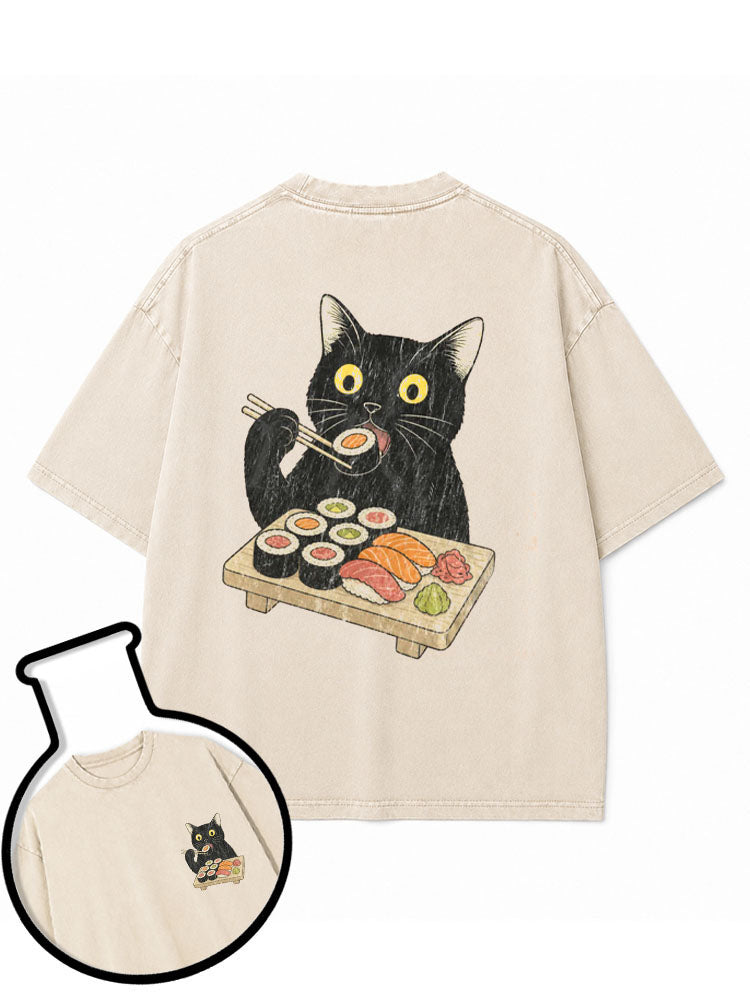 Cat Sushi Washed T-Shirt