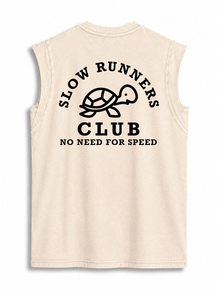 Slow Runners Club Back Printed Vintage Washed Cotton Tank Top