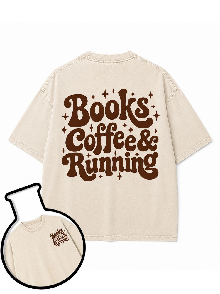 Books Coffee & Running Washed T-Shirt