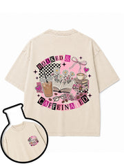 Booked & Caffeinated Girly Bookish Coffee Lover Washed T-Shirt