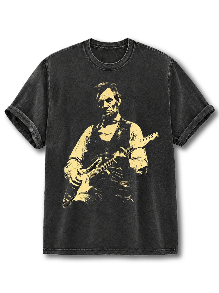 Abraham Lincoln Playing Guitar Washed T-Shirt