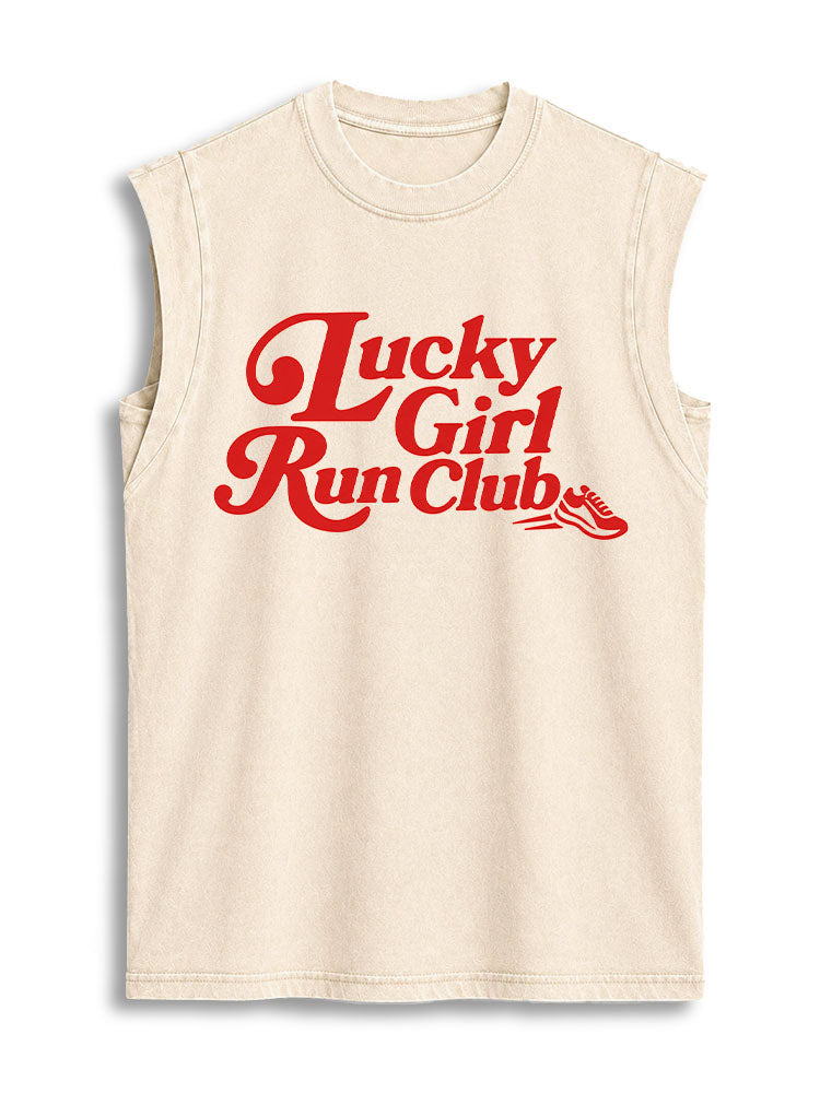 Lucky Girl Run Club Vintage Washed Cotton Tank Top