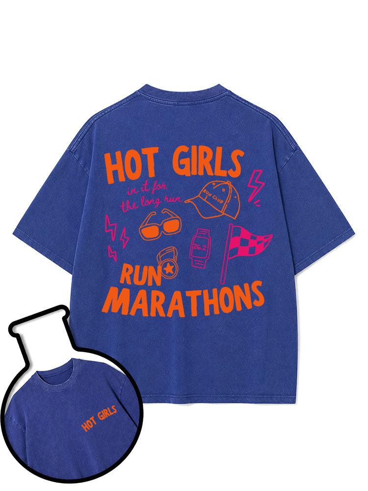 Hot Girls Run Marathons Washed T-Shirt