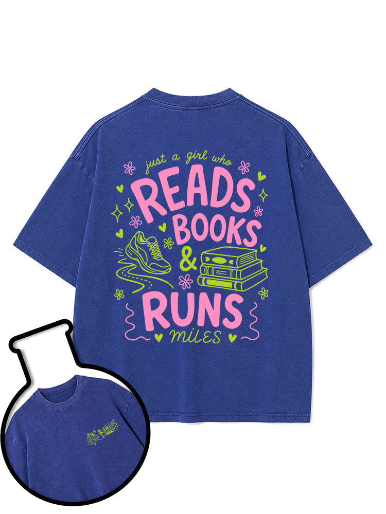 Just a girl who reads books & runs miles Washed T-Shirt