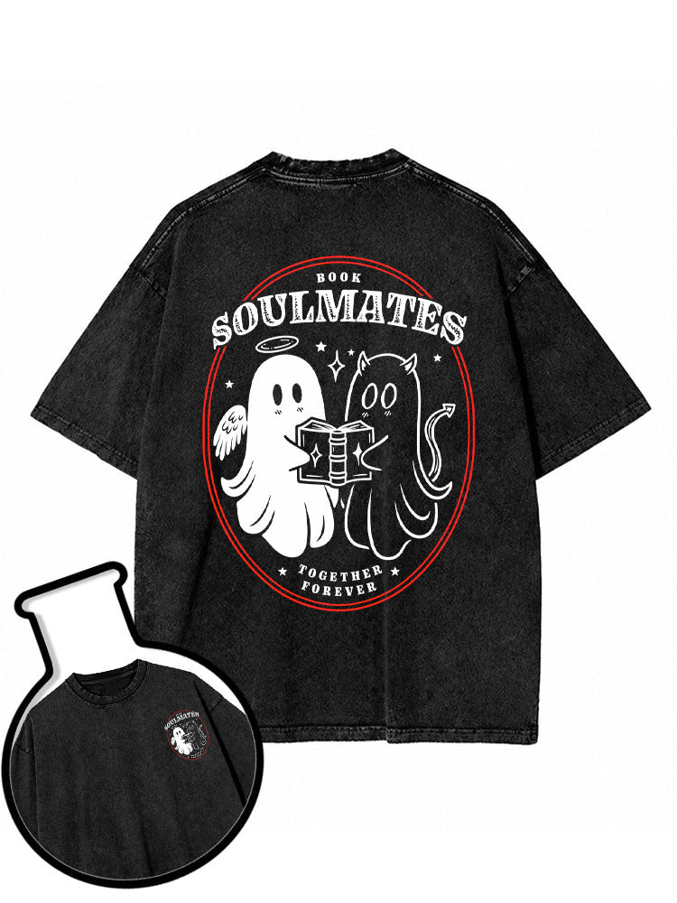 BOOK SOULMATES TOGETHER FOREVER Washed T-Shirt