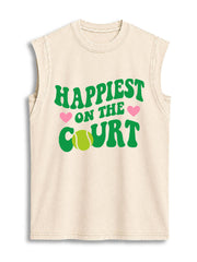 HAPPIEST ON THE COURT Vintage Washed Cotton Tank Top