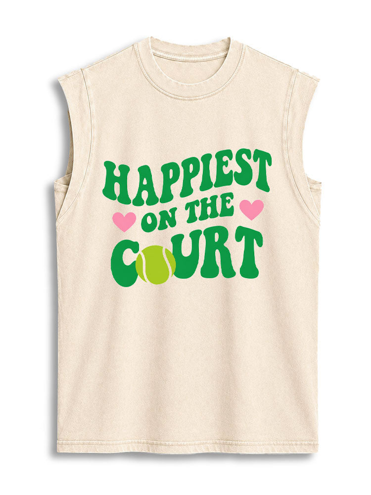 HAPPIEST ON THE COURT Vintage Washed Cotton Tank Top