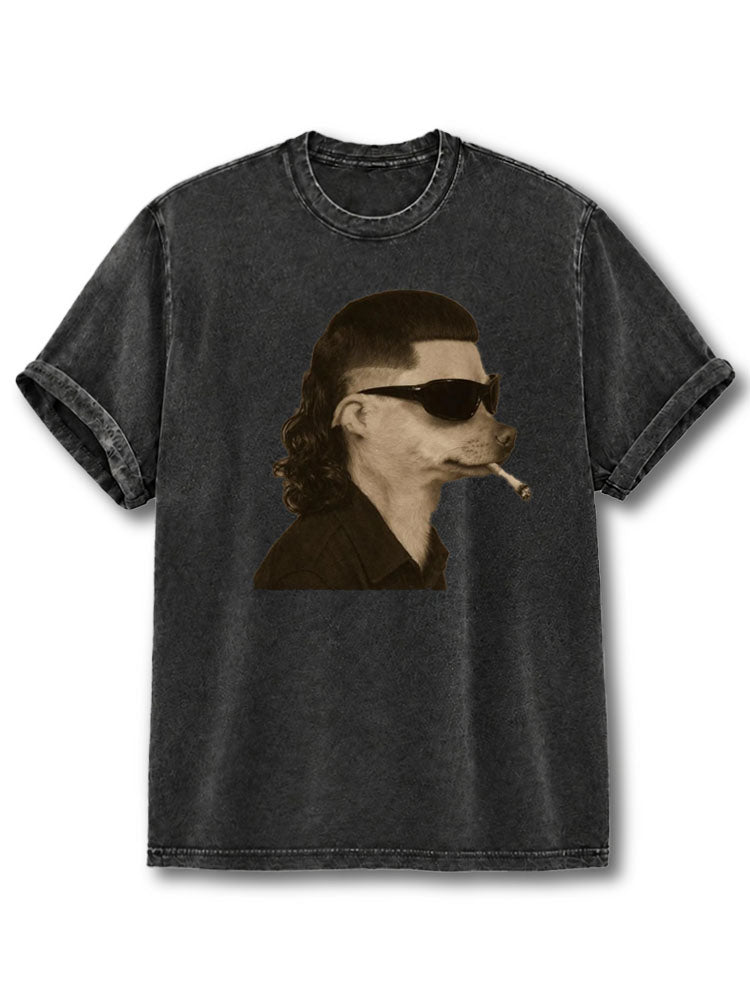 Vintage Smoking Dog Washed T-Shirt