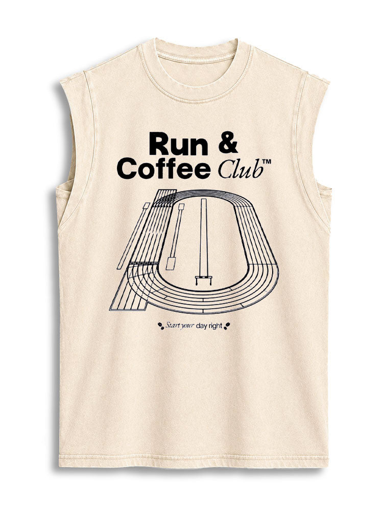 Run & Coffee Club Vintage Washed Cotton Tank Top