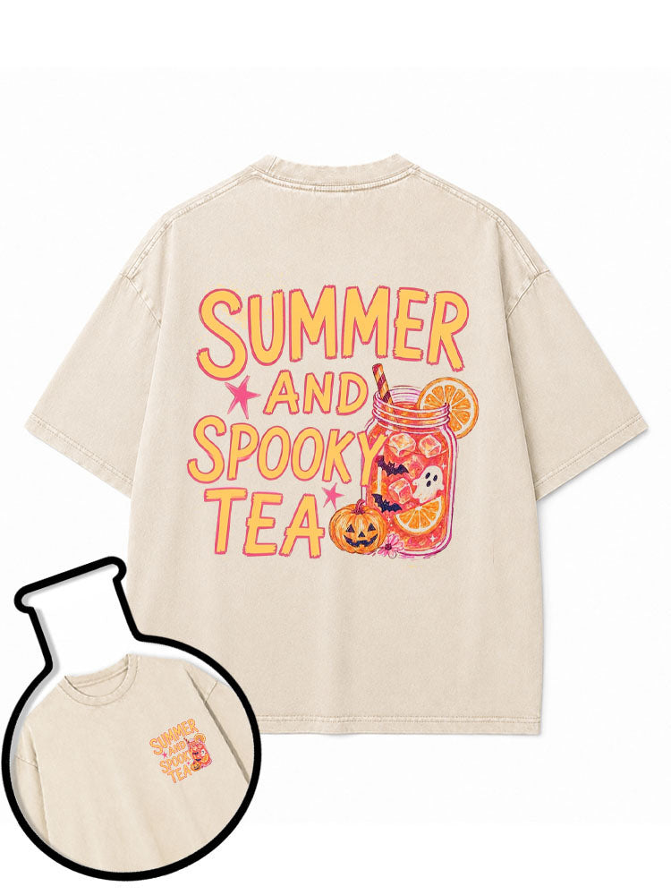 Summer And Spooky Tea Washed T-Shirt