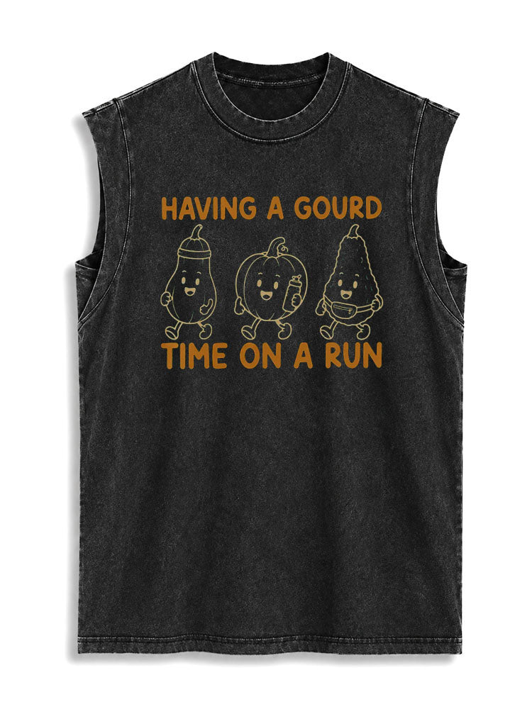 HAVING A GOURD TIME ON A RUN Vintage Washed Cotton Tank Top