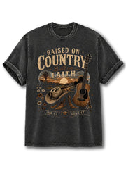 Raised on Country Built on Faith Washed T-Shirt