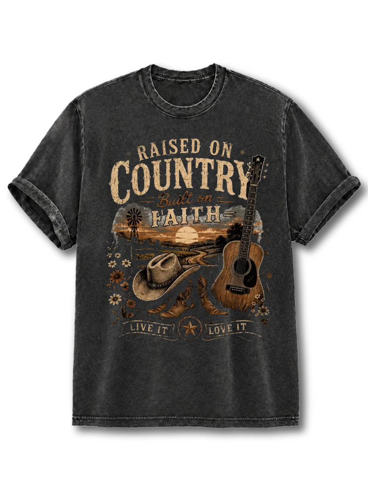 Raised on Country Built on Faith Washed T-Shirt