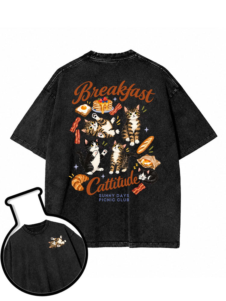 Breakfast Cattitude SUNNY DAYS PICNIC CLUb Washed T-Shirt