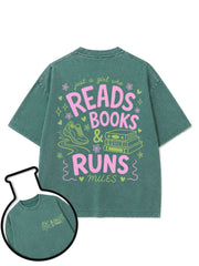 Just a girl who reads books & runs miles Washed T-Shirt