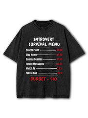 Introvert Survival Menu Washed T-Shirt