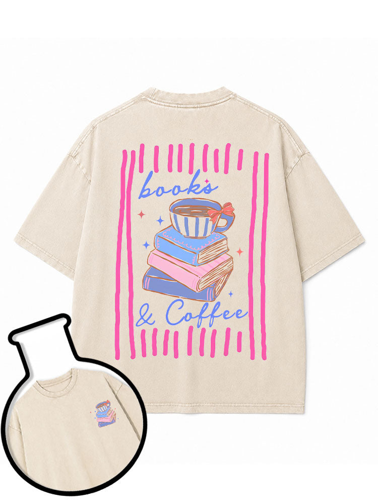 books & Coffee Washed T-Shirt