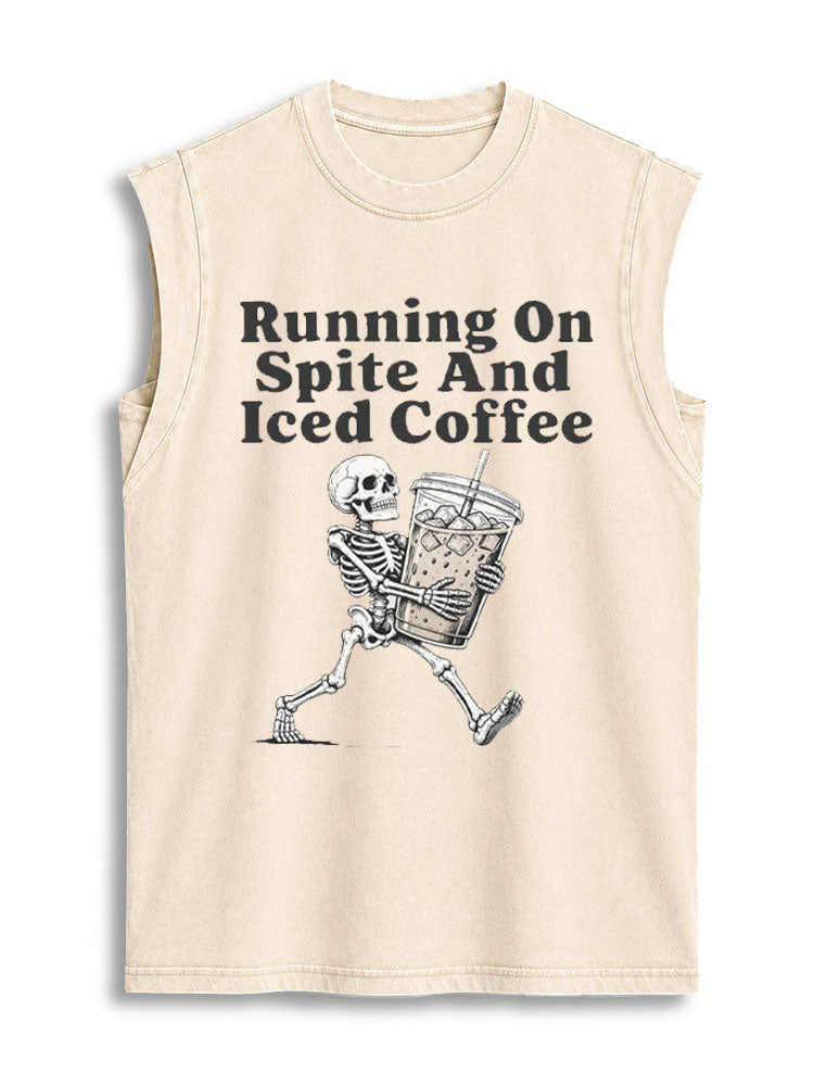 RUNNING ON SPITE AND ICED COFFEE Vintage Washed Cotton Tank Top