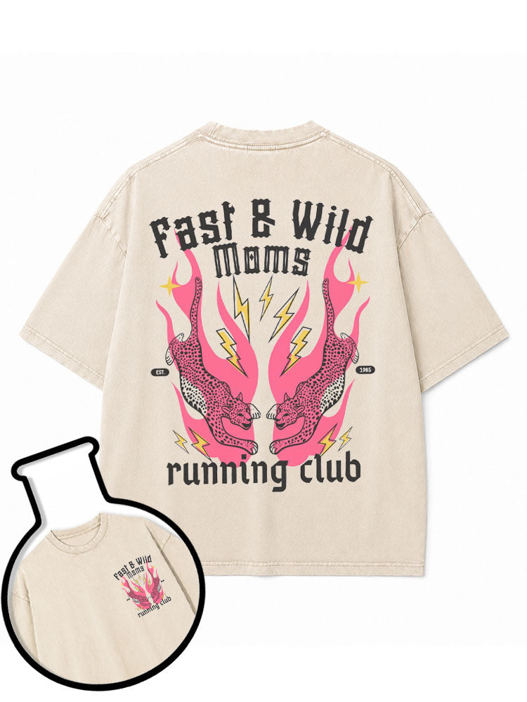 FAST & WILD MOMS  running club Washed T-Shirt