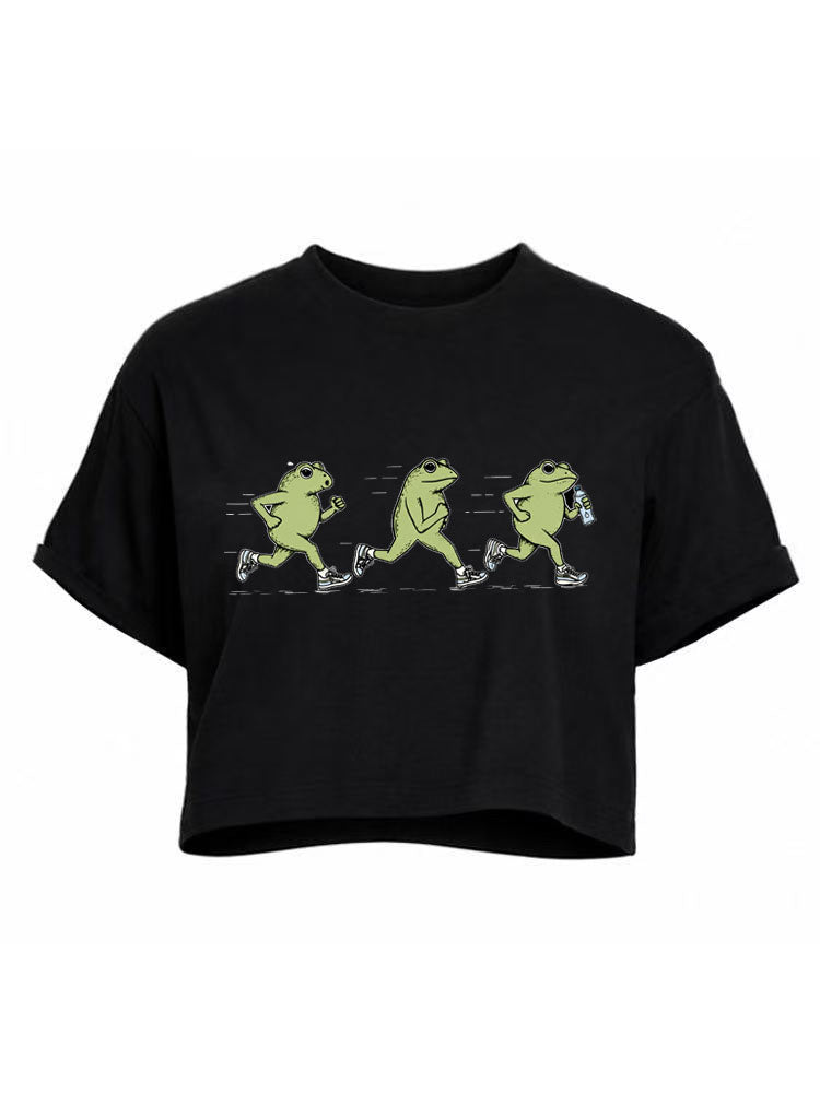 Funny Jogging Frogs Crop Tops