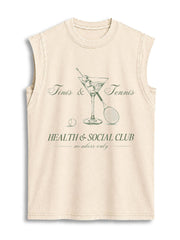 Tinis & Tennis HEALTH & SOCIAL CLUB Vintage Washed Cotton Tank Top